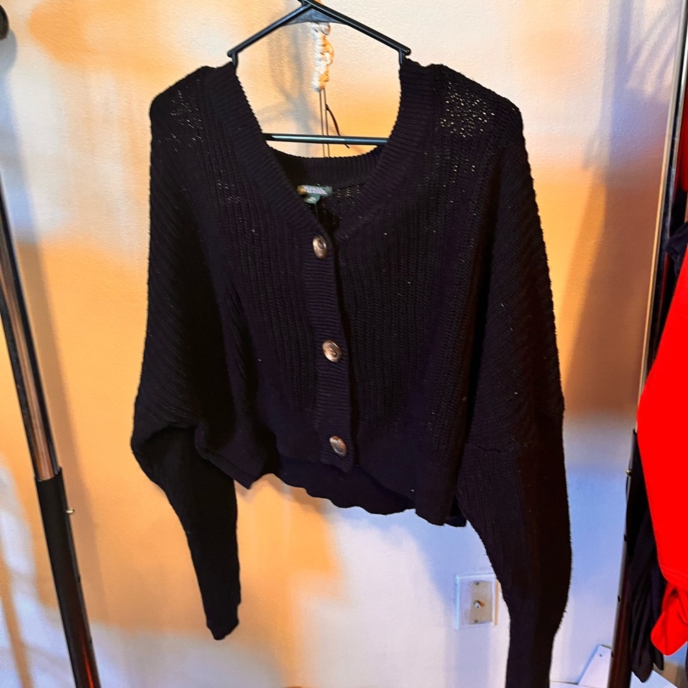 black button up cropped cardigan